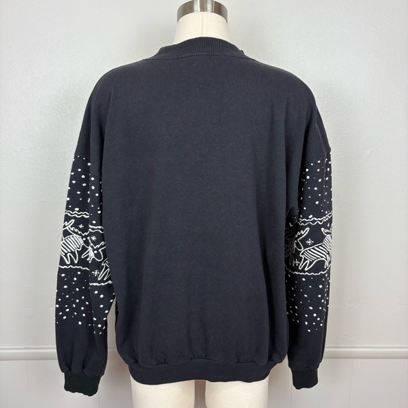 Caribe Sportswear Vintage Alaska Sweatshirt Black Sz L Reindeer Eskimo Snow 80's - Picture 12 of 16